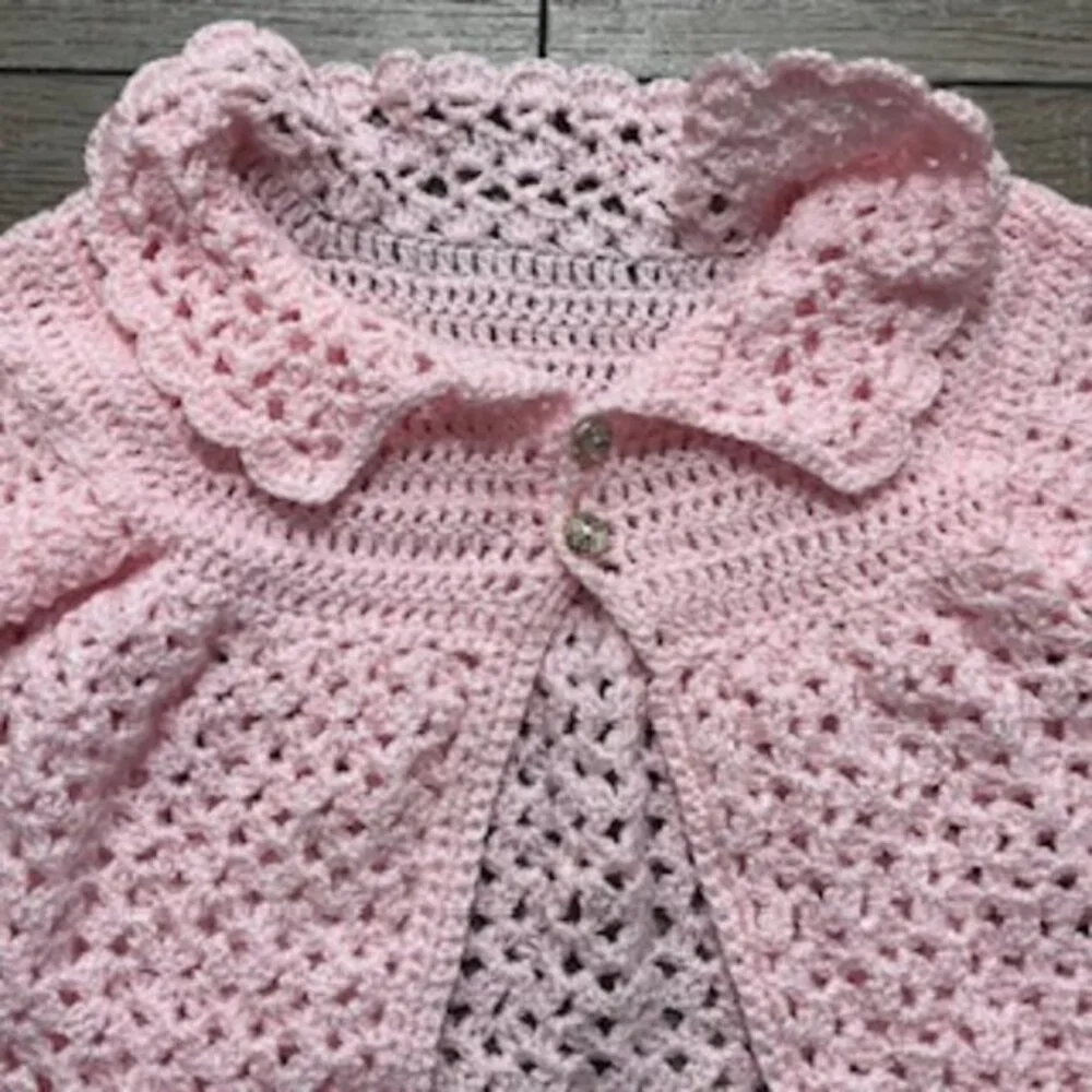 Hand Made Pink Crocheted Little Girls Cardigan Sweater Jacket Size‎ 2T